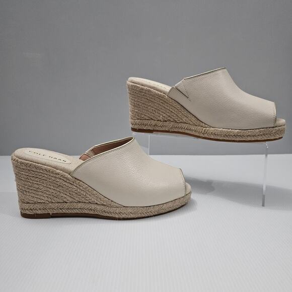 NEW Cole Haan Cloudfeel Southcrest Mule Womens 10 Ivory Leather Wedge Espadrille - Picture 3 of 12